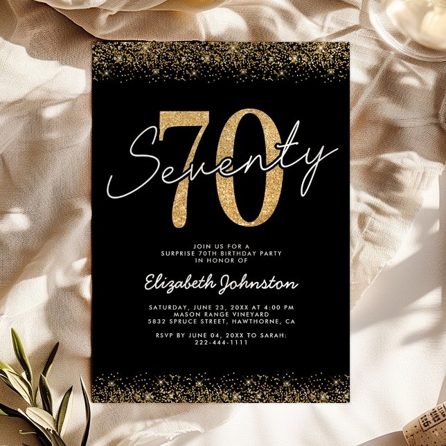 Classic Black Gold 70th Birthday Invitation (Creator Uploaded)