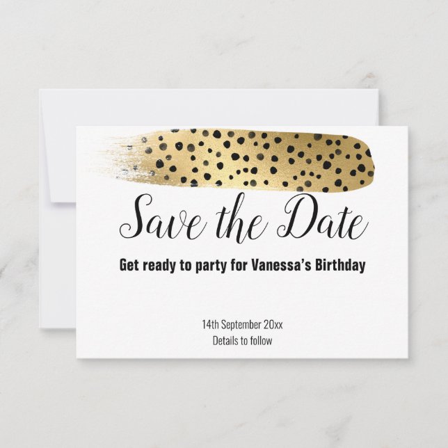 CLASSIC BLACK GOLD ANIMAL PRINT  SAVE THE DATE RSVP CARD (Front)