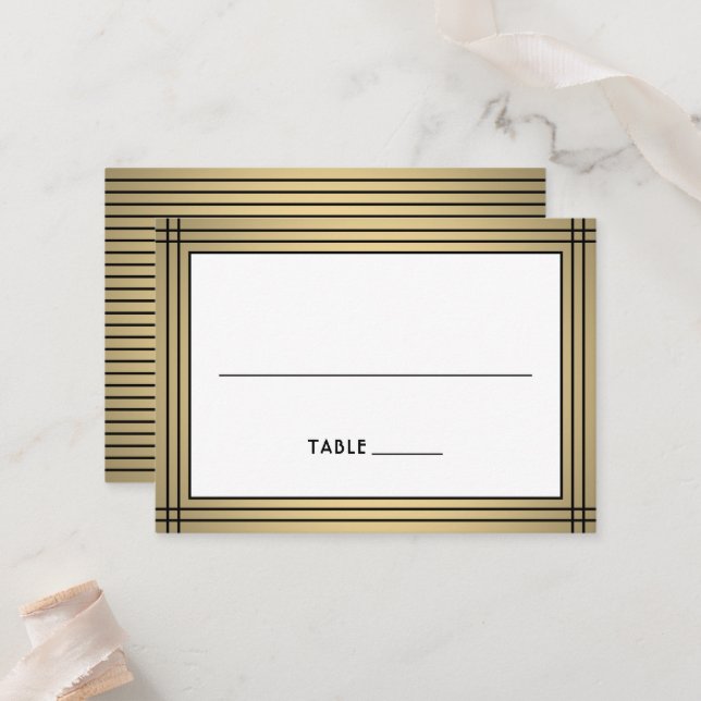 Classic Black & Gold Border Large Elegant Escort / Place Card (Front/Back In Situ)