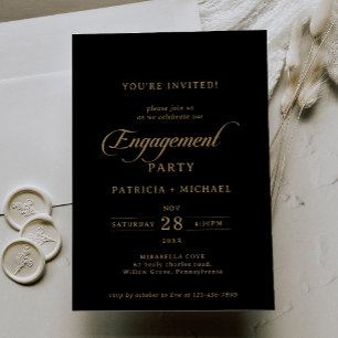 Classic Black Gold Calligraphy Engagement Party Invitation