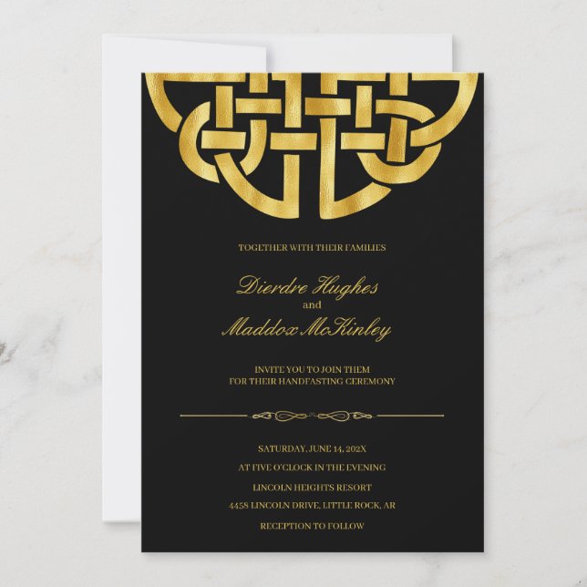 Classic Black Gold Celtic Knot Handfasting Invitation (Front)