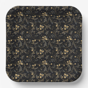 Classic Black & Gold Christmas Paper Plate