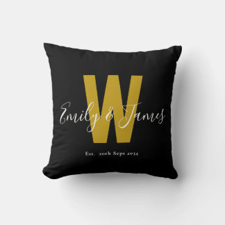 Classic Black Gold Couple Date Monogram Cushion