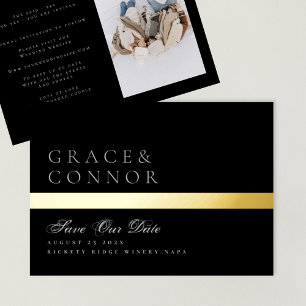 Classic Black Gold Foil Stripe Photo Save The Date
