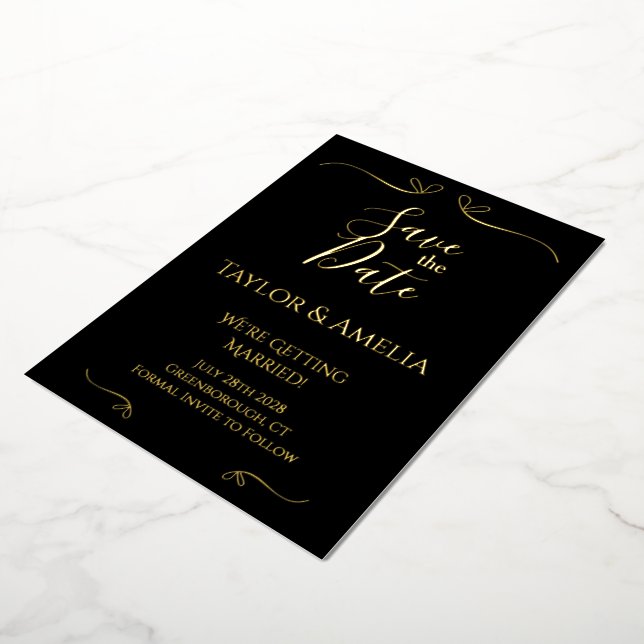 Classic Black Gold Foil Wedding Save the Date (Rotated)