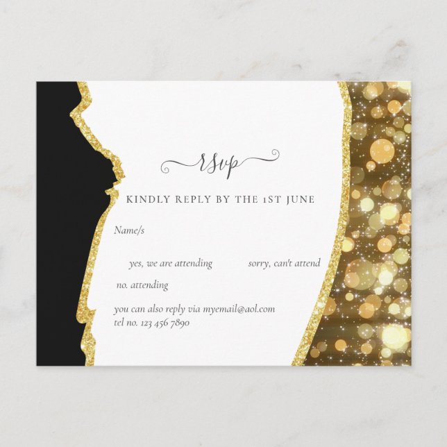 CLASSIC Black Gold Glitter Wedding Postcard (Front)