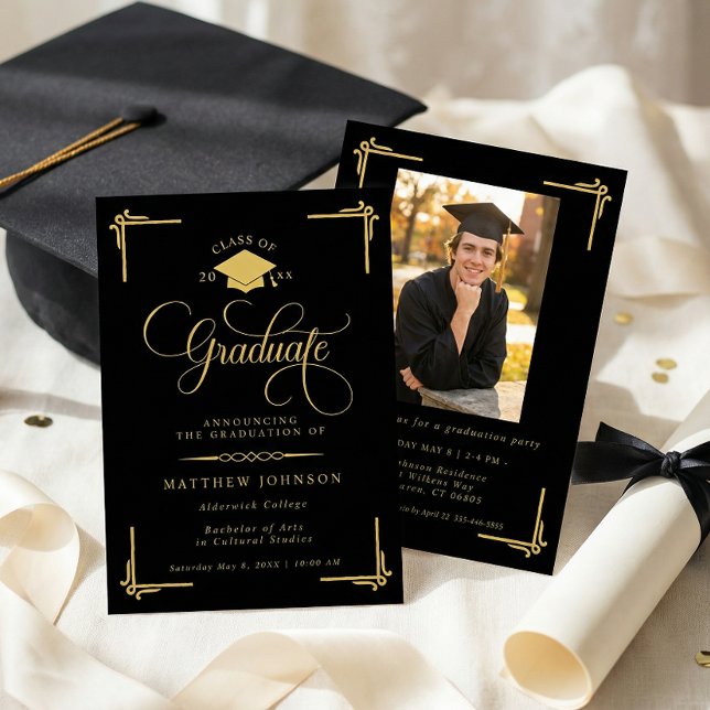 Classic Black Gold Graduation Invitation (Creator Uploaded)