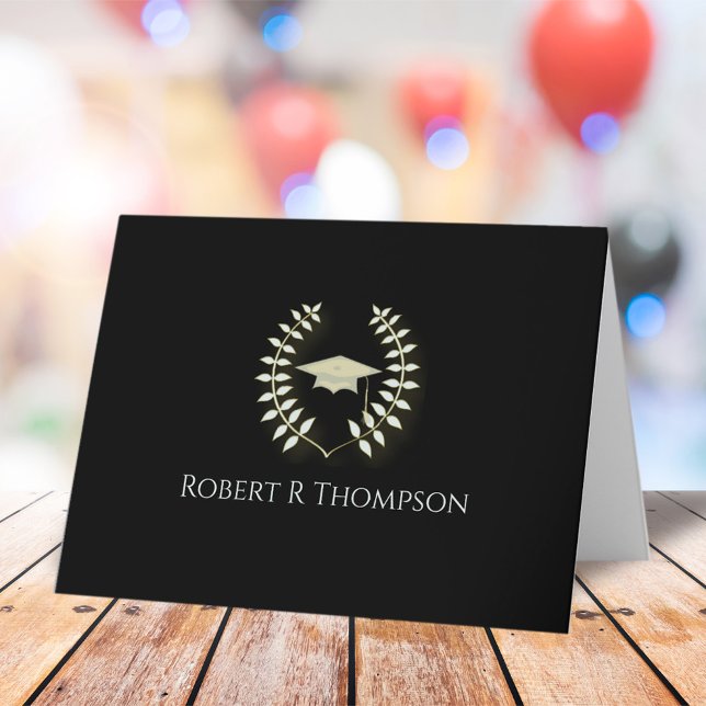 Classic Black Gold Graduation Thank You Note Card (Classic black and gold graduation thank you note card with elegant script typography.)