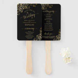 Classic Black & Gold Lace Elegant Wedding Program Hand Fan