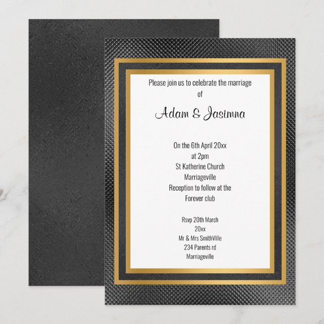 CLASSIC BLACK GOLD LAYER EMBOSSED WEDDING INVITATION (Front/Back)