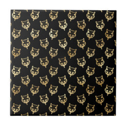 Classic Black Gold Lyre Illustration Tile