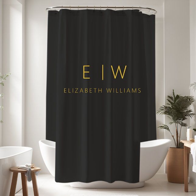 Classic Black Gold Minimalist Black White Shower Curtain (Creator Uploaded)