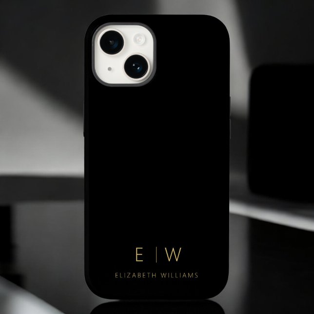 Classic Black Gold Minimalist Monogram Name Case-Mate iPhone Case (Creator Uploaded)
