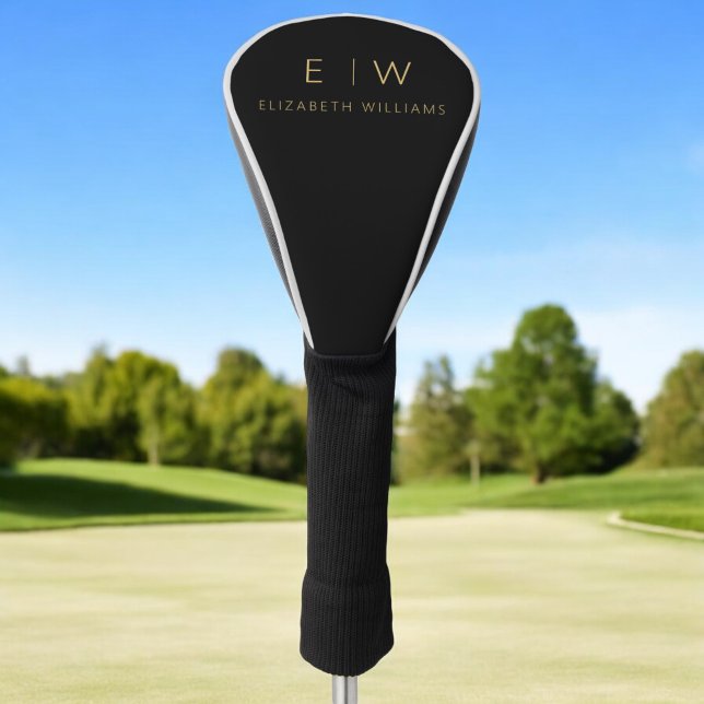 Classic Black Gold Minimalist Monogram Name  Golf Head Cover (Creator Uploaded)