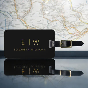 Classic Black Gold Minimalist Monogram Name Luggage Tag