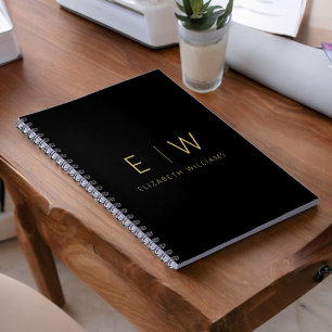 Classic Black Gold Minimalist Monogram Name Notebook