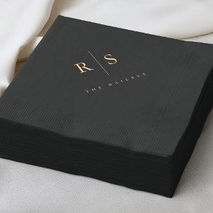 Classic Black & Gold Monogram Wedding Foil Napkins