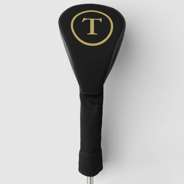 Classic Black & Gold Monogrammed  Golf Head Cover (Front)