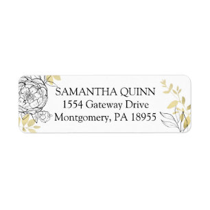 Classic Black & Gold Peony Floral Return Address