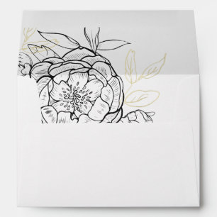 Classic Black & Gold Peony Wedding Invitation Envelope