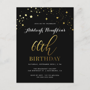 Classic Black & Gold Star Confetti 60th Birthday Invitation Postcard