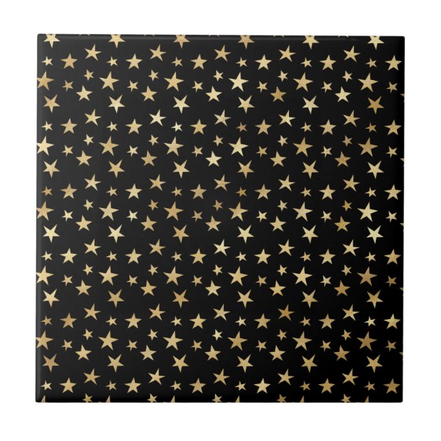 Classic Black Gold Stars Illustration Tile (Front)