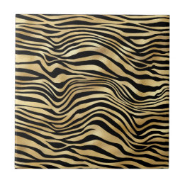 Classic Black Gold Tiger Print Illustration Tile