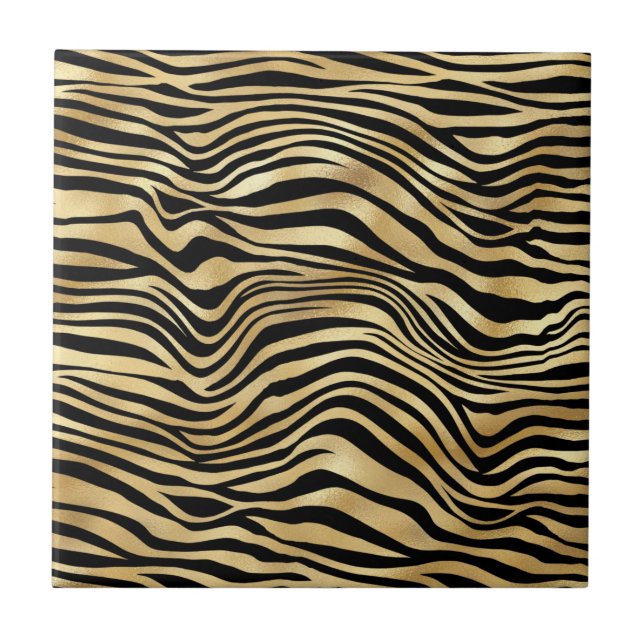 Classic Black Gold Tiger Print Illustration Tile (Front)