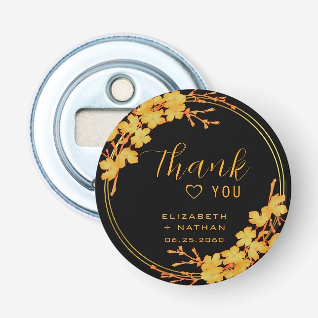 Classic Black & Gold Wedding Thank You Bottle Opener (Front)