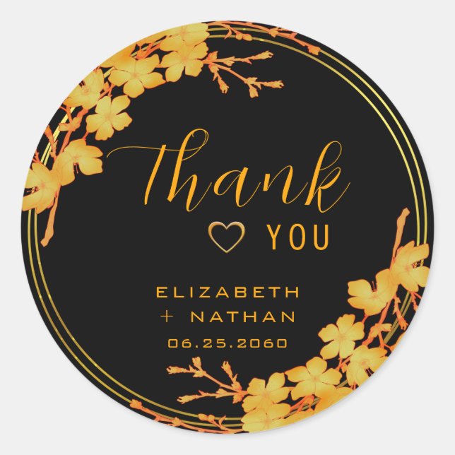 Classic Black & Gold Wedding Thank You Classic Round Sticker (Front)