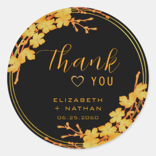 Classic Black & Gold Wedding Thank You Classic Round Sticker