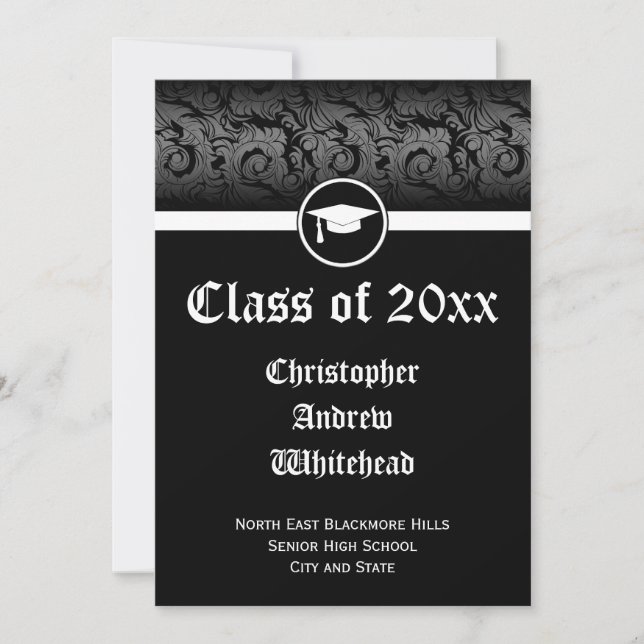 Classic Black Graduation Announcement (Front)