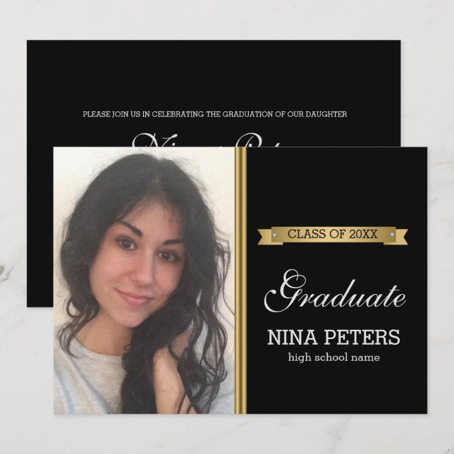Classic Black Graduation Photo Invitation (Front/Back)
