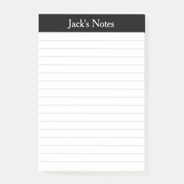 Classic Black Grey Lined Personalised Post-it Notes (Front)