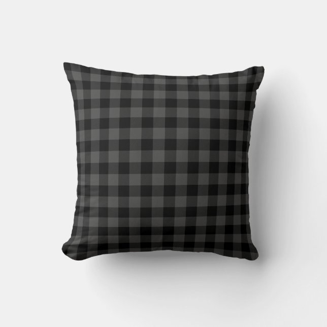 Classic black grey tartan plaid pattern  cushion (Front)