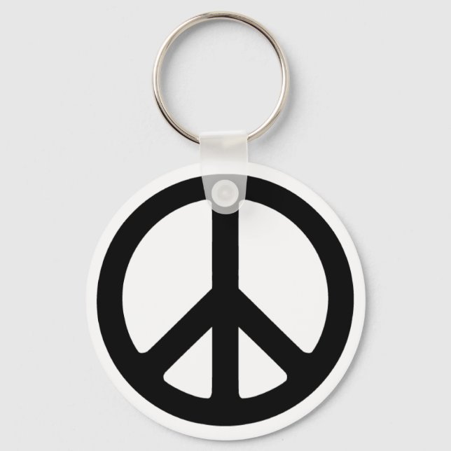 Classic Black Groovy Peace Symbol Key Ring (Front)