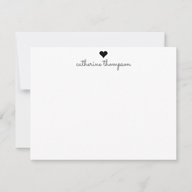 Classic Black Heart Feminine Script Girly Stripe Card (Front)