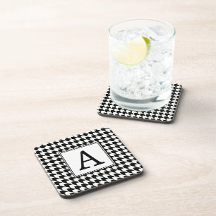 Classic black houndstooth pattern monogram coaster