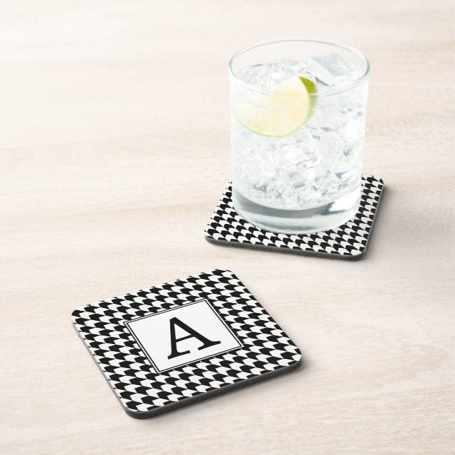 Classic black houndstooth pattern monogram coaster (Right Side)