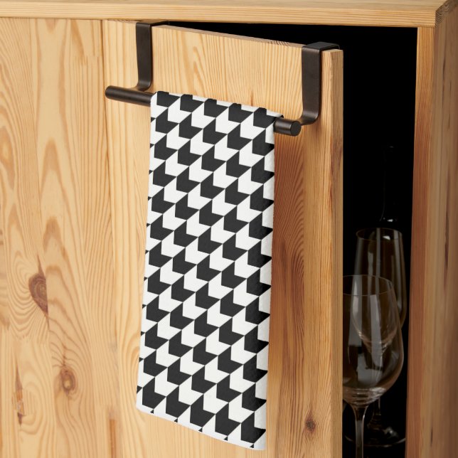 Classic black houndstooth pattern tea towel (Thirds Fold)