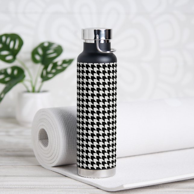 Classic black houndstooth pattern water bottle (Yoga)