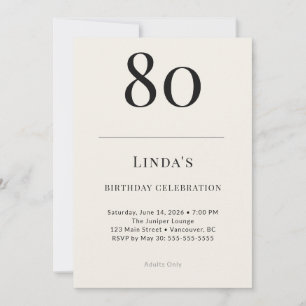 Classic Black & Ivory 80th Birthday Celebration Invitation