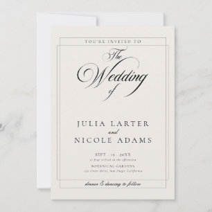 Classic Black Ivory Calligraphy Photo Wedding Invitation