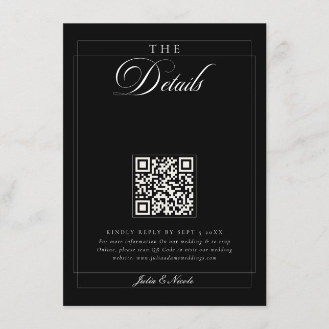 Classic Black Ivory Calligraphy QR Code Details Enclosure Card (Front)