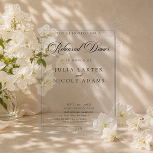 Classic Black Ivory Calligraphy Rehearsal Dinner Acrylic Invitations