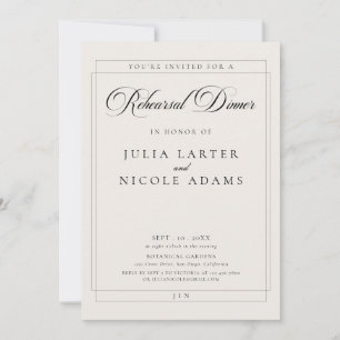 Classic Black Ivory Calligraphy Rehearsal Dinner Invitation