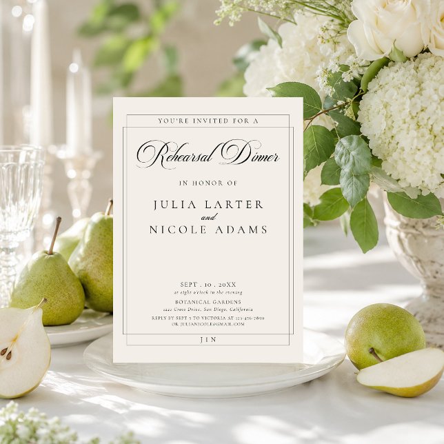 Classic Black Ivory Calligraphy Rehearsal Dinner Invitation (Creator Uploaded)