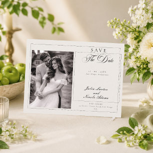 Classic Black Ivory Calligraphy Save The Date Postcard
