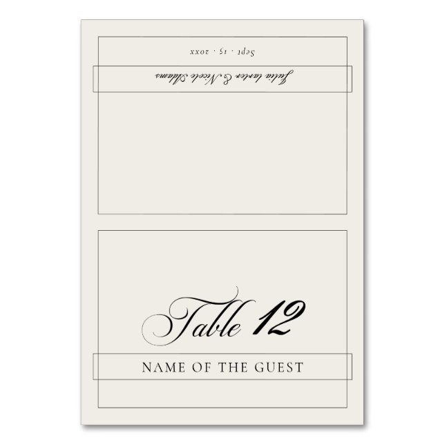 Classic Black Ivory Calligraphy Wedding Place Card (Front)