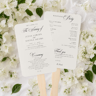 Classic Black Ivory Calligraphy Wedding Program Hand Fan